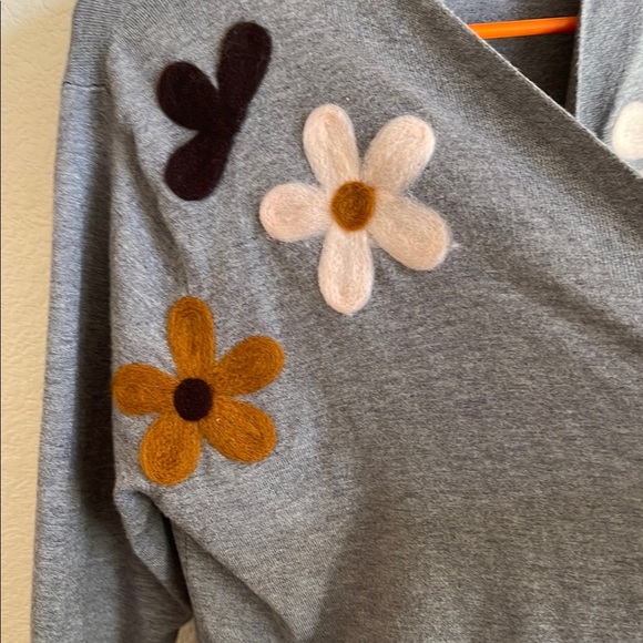 AEDA Gray and Black Cardigan Sweater with Nature-Inspired Embellishments - Picture 3 of 8